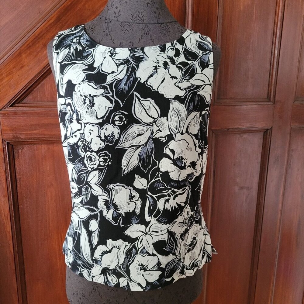 Silk Top Shirt Blouse Size 8 Blue Floral Sleeveless Retro Casual Statements